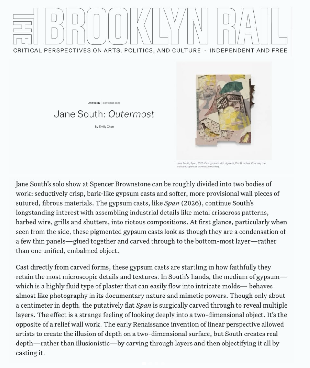 The Brooklyn Rail review, Jane South: Outermost, by Emily Chun, October 2026
