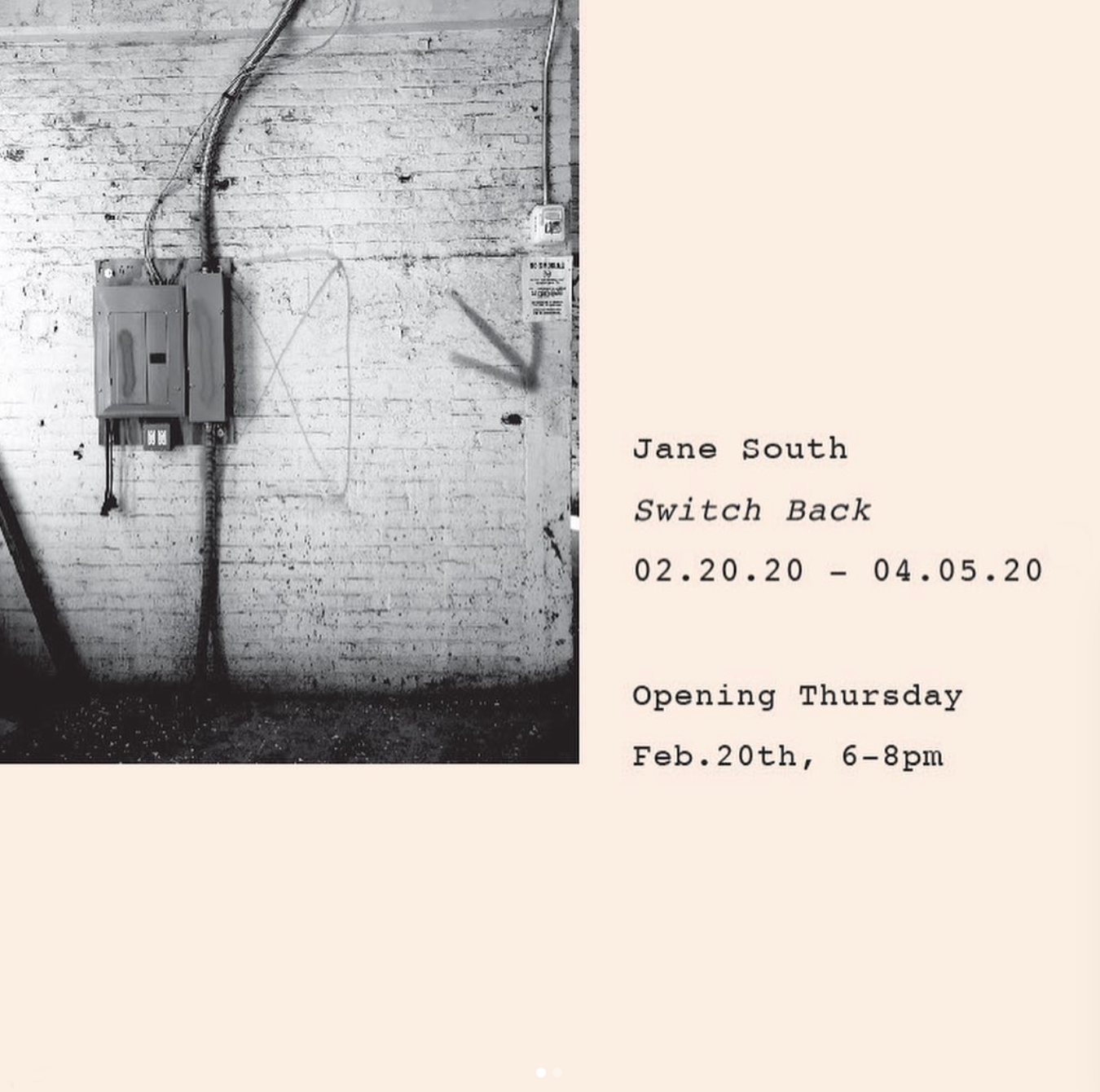 Switch Back exhibition announcement with dates February 20 through April 5, 2020